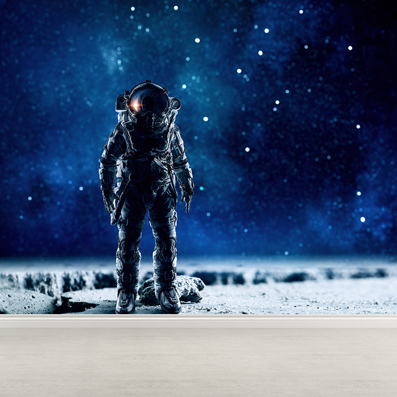 Stain-Proof Astronaut and Earth Mural Fictional Non-Woven Wall Art, Made to Measure Blue Design 3 Clearhalo 'Wall Decor' 'Wall Mural' 1627848
