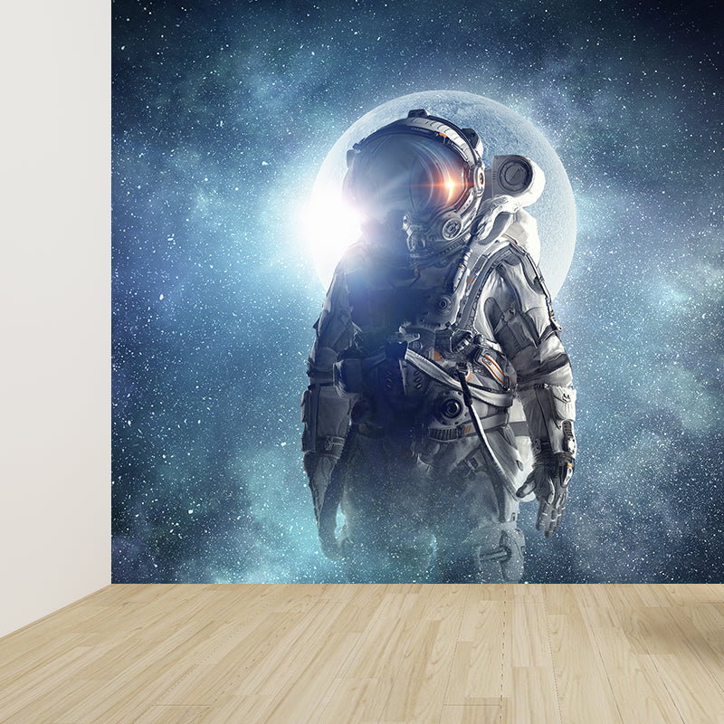 Stain-Proof Astronaut and Earth Mural Fictional Non-Woven Wall Art, Made to Measure Blue Design 4 Clearhalo 'Wall Decor' 'Wall Mural' 1627853