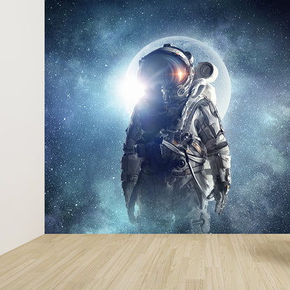 Stain-Proof Astronaut and Earth Mural Fictional Non-Woven Wall Art, Made to Measure Blue Design 4 Clearhalo 'Wall Decor' 'Wall Mural' 1627853