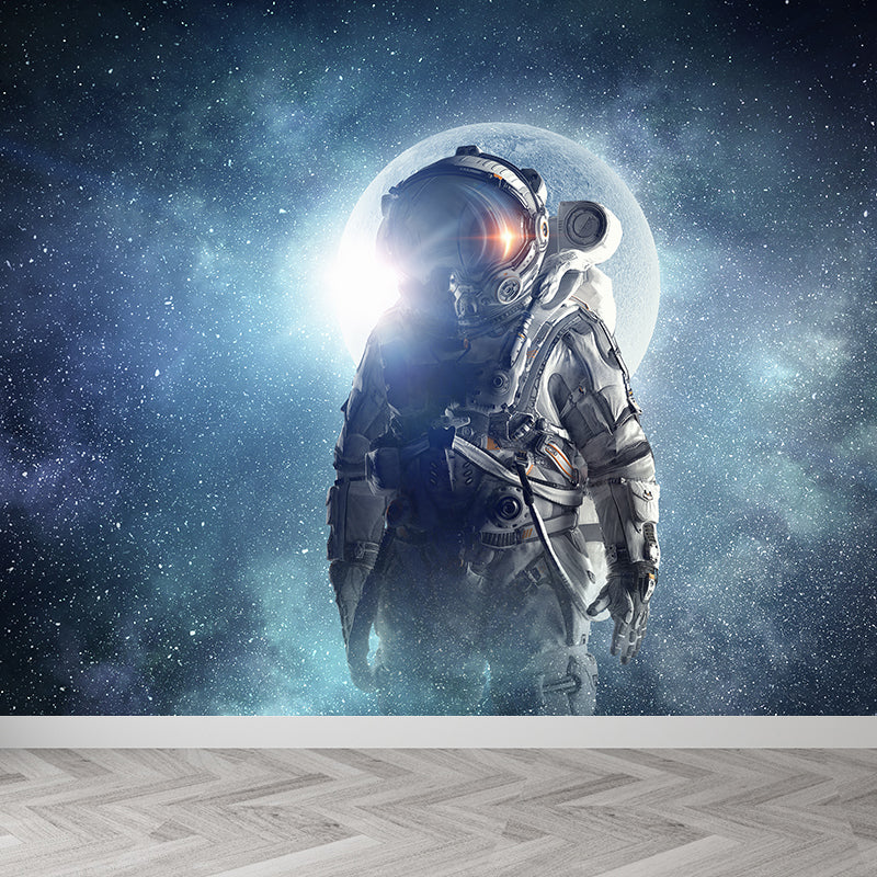 Stain-Proof Astronaut and Earth Mural Fictional Non-Woven Wall Art, Made to Measure Clearhalo 'Wall Decor' 'Wall Mural' 1627854