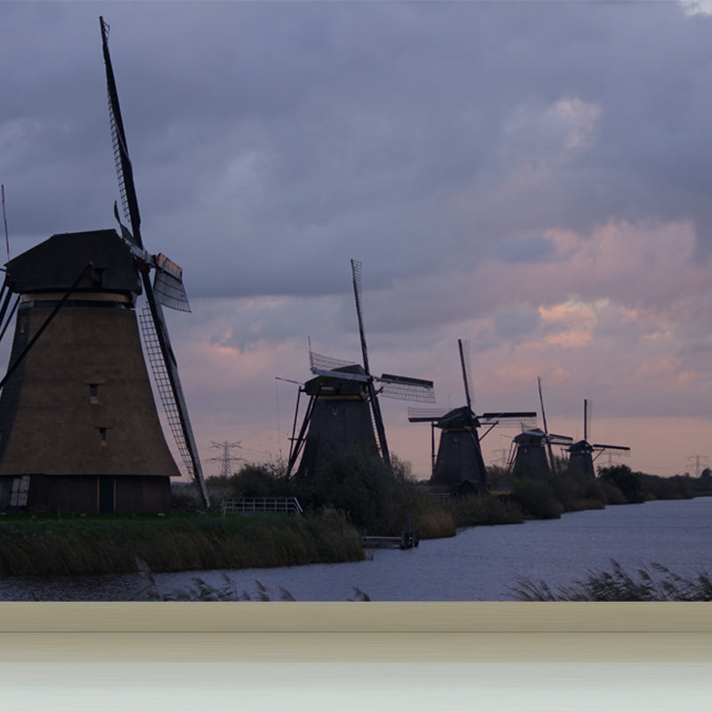 Rotating Windmill Mural Wallpaper for Dining Room Summer Wall Decor, Custom Printed Purple Clearhalo 'Wall Decor' 'Wall Mural' 1627858