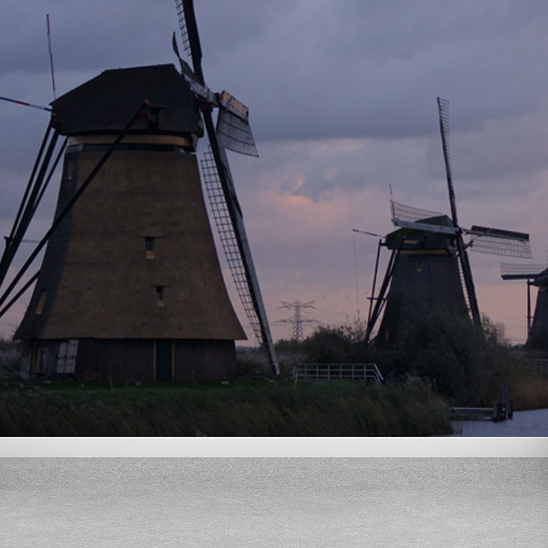 Rotating Windmill Mural Wallpaper for Dining Room Summer Wall Decor, Custom Printed Clearhalo 'Wall Decor' 'Wall Mural' 1627859