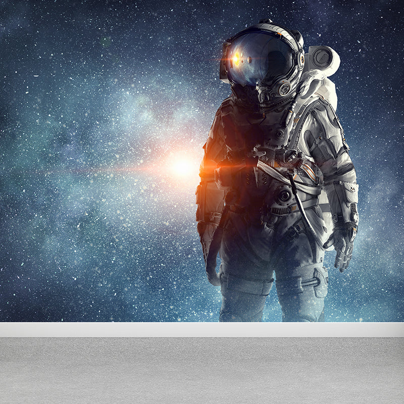 Huge Astronaut Print Mural for Bedroom Universe Wall Art in Blue, Stain Resistant Blue Design 1 Clearhalo 'Wall Decor' 'Wall Mural' 1627873