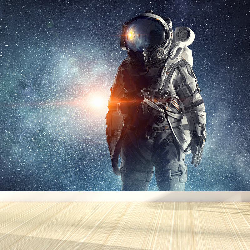 Huge Astronaut Print Mural for Bedroom Universe Wall Art in Blue, Stain Resistant Clearhalo 'Wall Decor' 'Wall Mural' 1627874