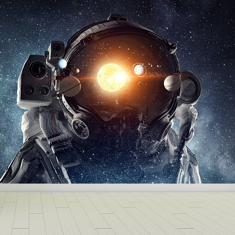 Huge Astronaut Print Mural for Bedroom Universe Wall Art in Blue, Stain Resistant Clearhalo 'Wall Decor' 'Wall Mural' 1627880