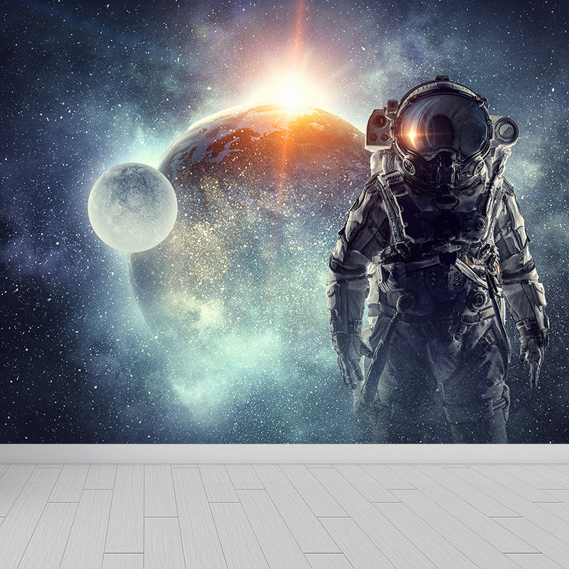 Huge Astronaut Print Mural for Bedroom Universe Wall Art in Blue, Stain Resistant Blue Design 4 Clearhalo 'Wall Decor' 'Wall Mural' 1627888