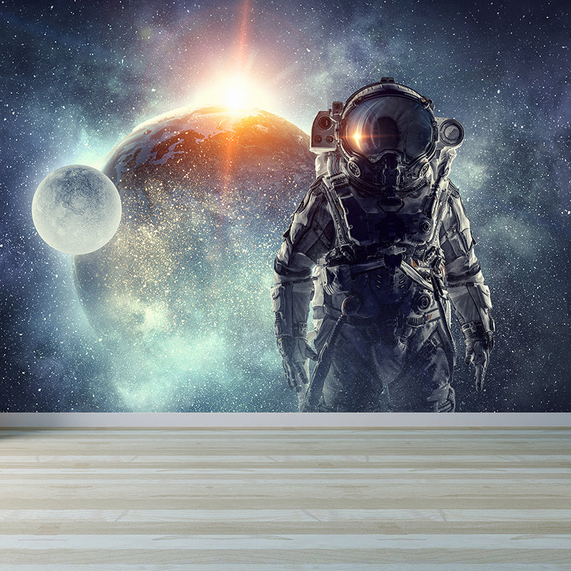 Huge Astronaut Print Mural for Bedroom Universe Wall Art in Blue, Stain Resistant Clearhalo 'Wall Decor' 'Wall Mural' 1627889