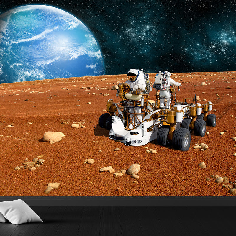 Photography Earth and Astronaut Mural Giant Wall Covering for Dining Room, Custom Clearhalo 'Wall Decor' 'Wall Mural' 1627894