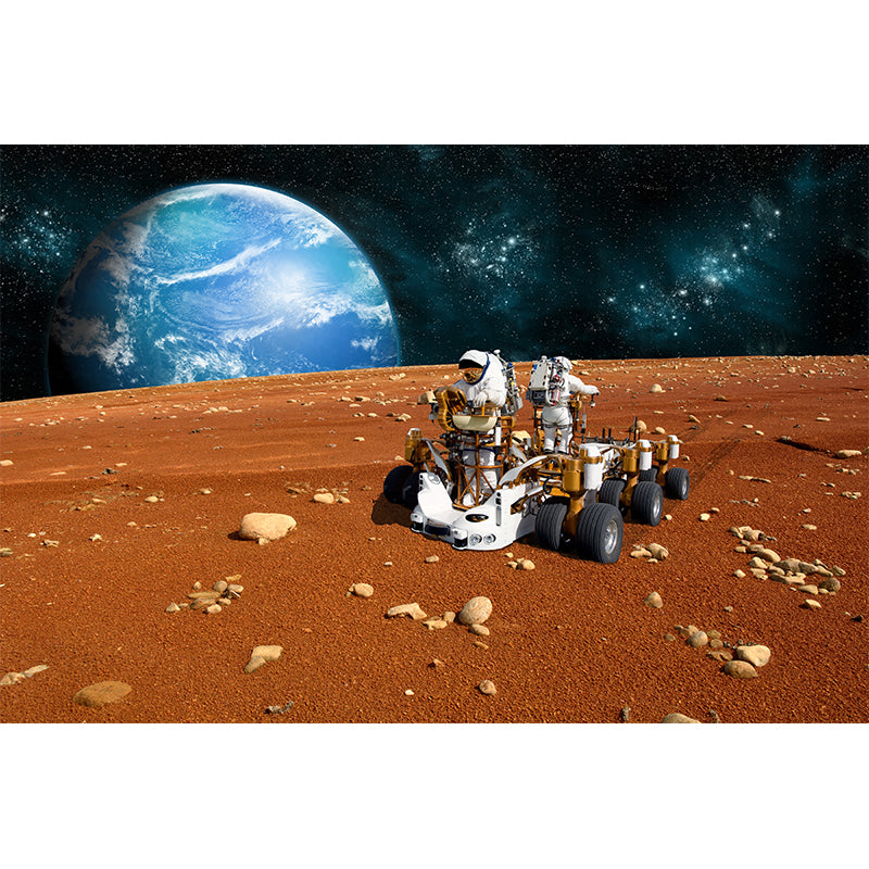 Photography Earth and Astronaut Mural Giant Wall Covering for Dining Room, Custom Clearhalo 'Wall Decor' 'Wall Mural' 1627896