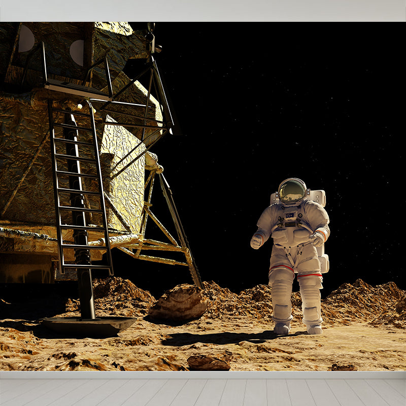 Photography Earth and Astronaut Mural Giant Wall Covering for Dining Room, Custom Brown Design 2 Clearhalo 'Wall Decor' 'Wall Mural' 1627898