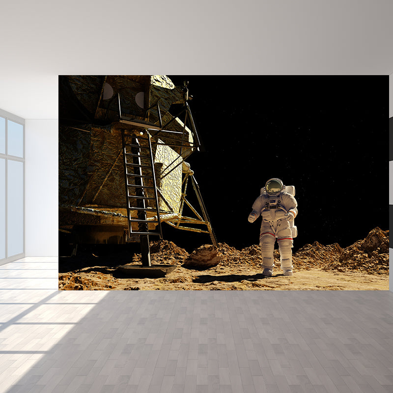 Photography Earth and Astronaut Mural Giant Wall Covering for Dining Room, Custom Clearhalo 'Wall Decor' 'Wall Mural' 1627899