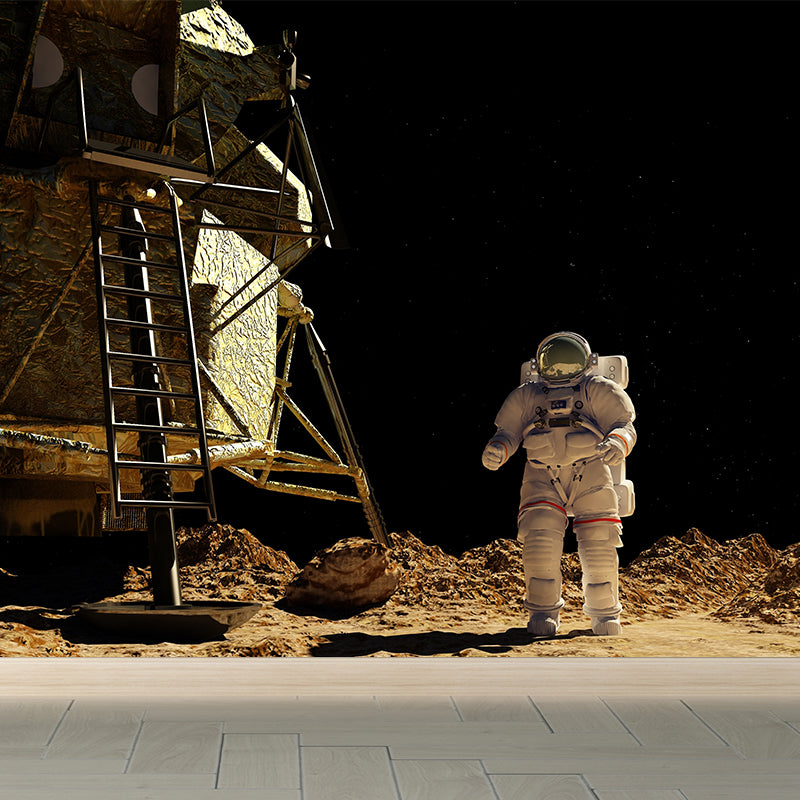 Photography Earth and Astronaut Mural Giant Wall Covering for Dining Room, Custom Clearhalo 'Wall Decor' 'Wall Mural' 1627900