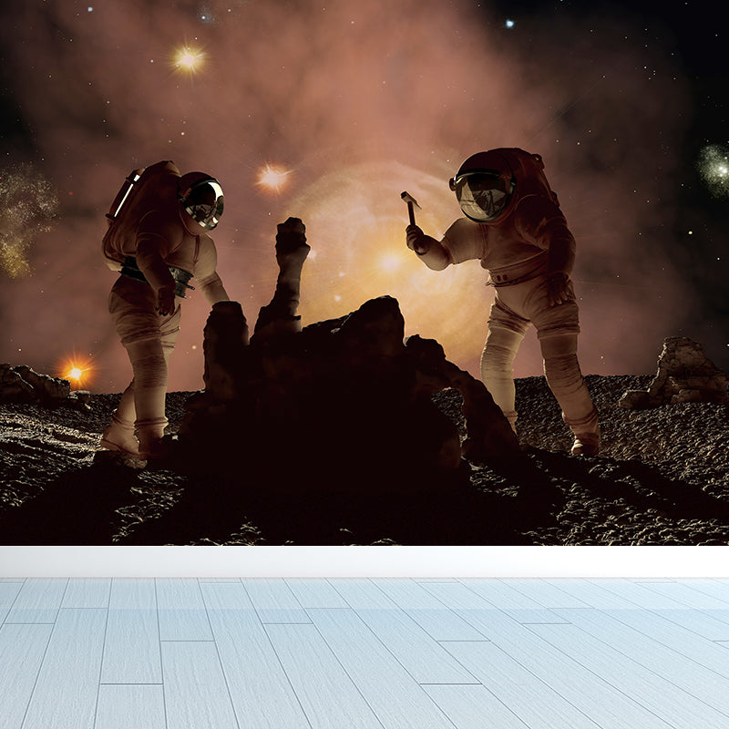 Photography Earth and Astronaut Mural Giant Wall Covering for Dining Room, Custom Clearhalo 'Wall Decor' 'Wall Mural' 1627904