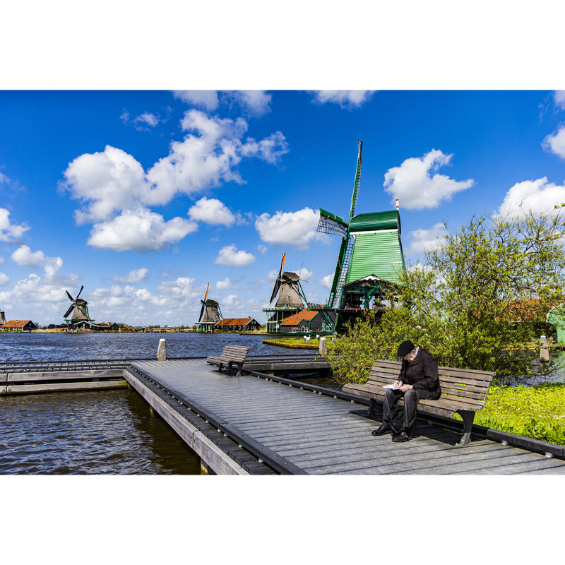 Huge Windmill and Sky Mural for Bedroom Nature Scene Wall Art in Pastel Color, Stain Resistant Clearhalo 'Wall Decor' 'Wall Mural' 1627916