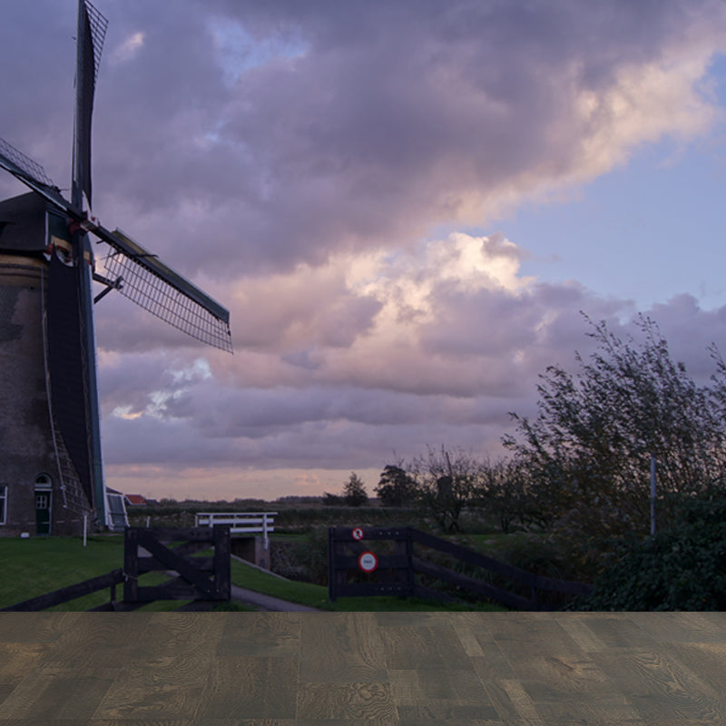 Huge Windmill and Sky Mural for Bedroom Nature Scene Wall Art in Pastel Color, Stain Resistant Clearhalo 'Wall Decor' 'Wall Mural' 1627924