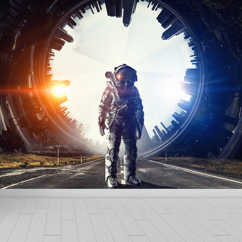 Dark Gray Astronaut Mural Wallpaper Stain-Proofing Wall Covering for Dining Room Dark Gray Design 1 Clearhalo 'Wall Decor' 'Wall Mural' 1627993