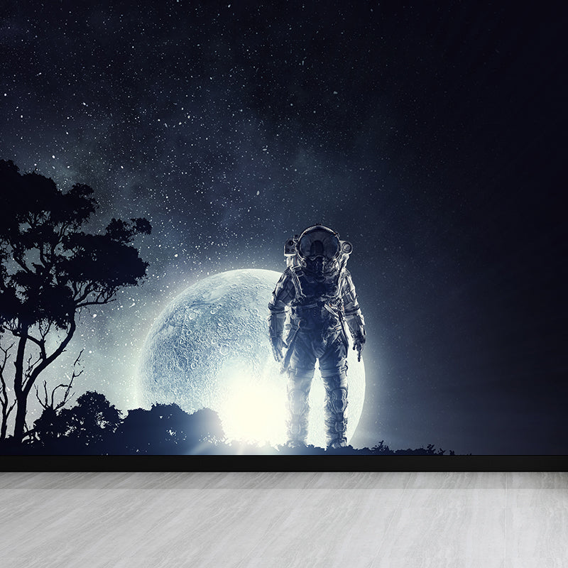 Dark Gray Astronaut Mural Wallpaper Stain-Proofing Wall Covering for Dining Room Dark Gray Design 2 Clearhalo 'Wall Decor' 'Wall Mural' 1627998