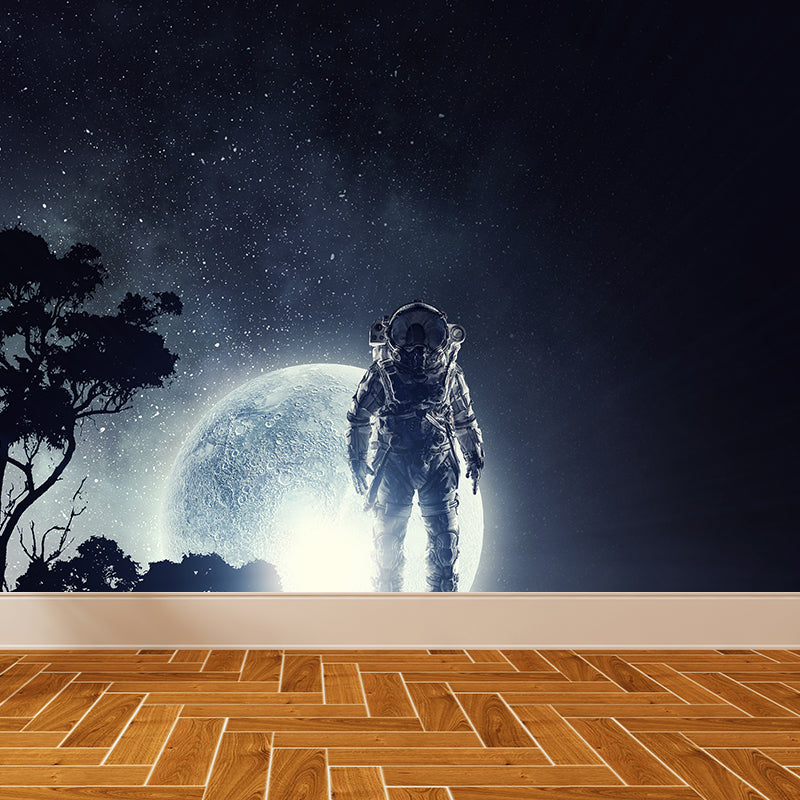 Dark Gray Astronaut Mural Wallpaper Stain-Proofing Wall Covering for Dining Room Clearhalo 'Wall Decor' 'Wall Mural' 1628000
