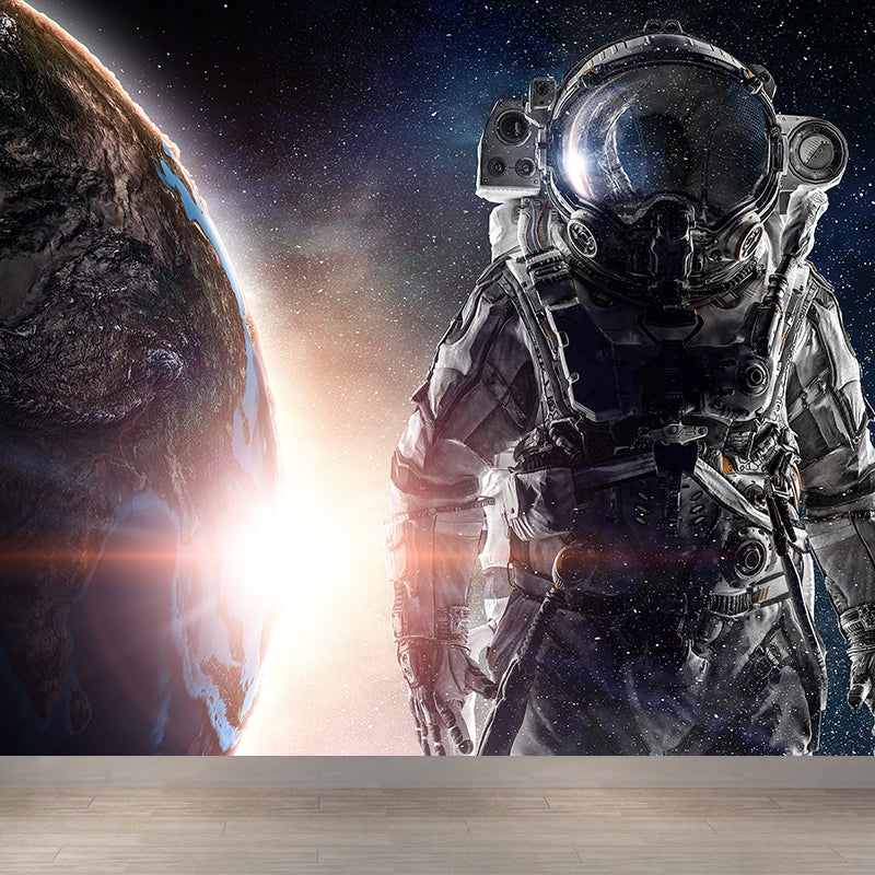 Dark Gray Astronaut Mural Wallpaper Stain-Proofing Wall Covering for Dining Room Dark Gray Design 3 Clearhalo 'Wall Decor' 'Wall Mural' 1628003