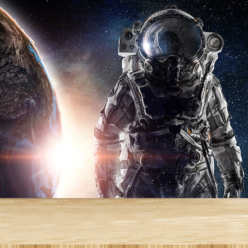 Dark Gray Astronaut Mural Wallpaper Stain-Proofing Wall Covering for Dining Room Clearhalo 'Wall Decor' 'Wall Mural' 1628004