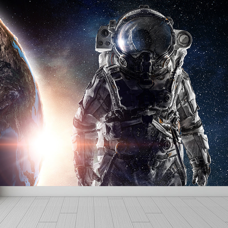 Dark Gray Astronaut Mural Wallpaper Stain-Proofing Wall Covering for Dining Room Clearhalo 'Wall Decor' 'Wall Mural' 1628005