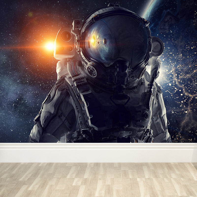 Dark Gray Astronaut Mural Wallpaper Stain-Proofing Wall Covering for Dining Room Clearhalo 'Wall Decor' 'Wall Mural' 1628009
