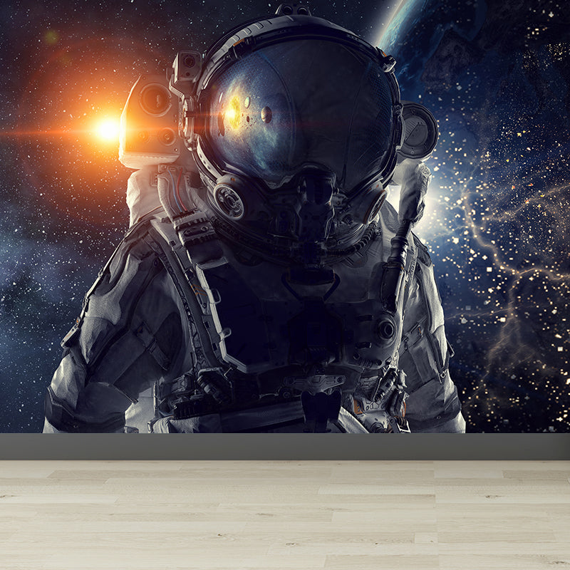 Dark Gray Astronaut Mural Wallpaper Stain-Proofing Wall Covering for Dining Room Clearhalo 'Wall Decor' 'Wall Mural' 1628010