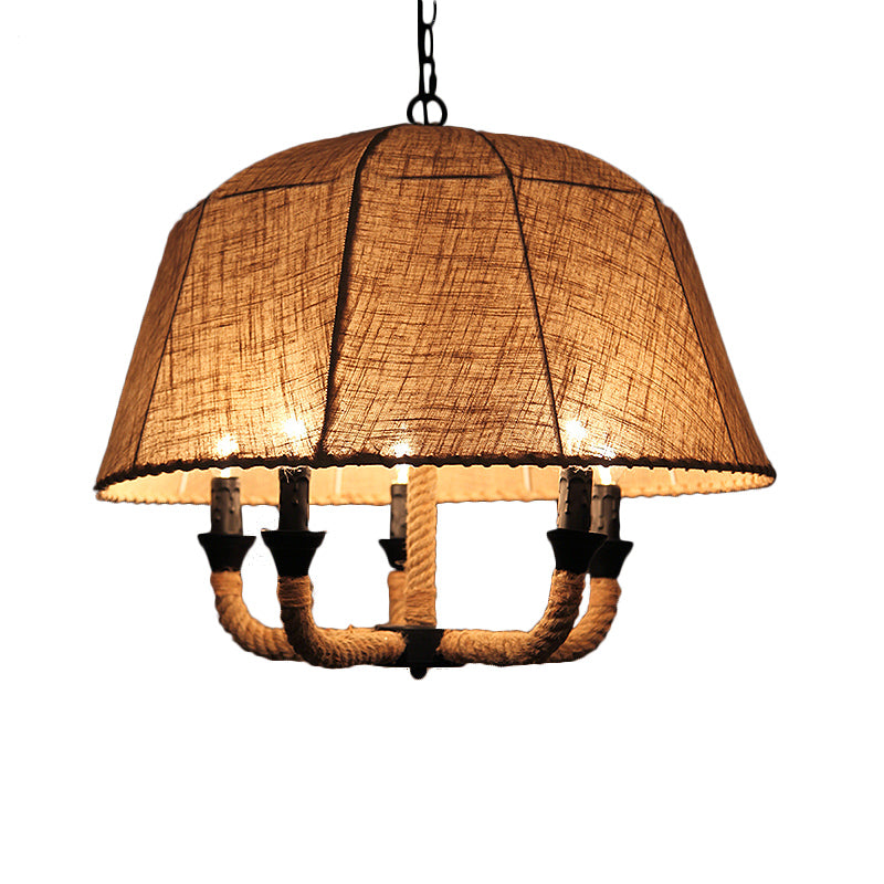 Beige Multi Light Chandelier Lighting Industrial Fabric Dome/Bell Shade Hanging Ceiling Light with Hemp Rope Clearhalo 'Ceiling Lights' 'Chandeliers' 'Industrial Chandeliers' 'Industrial' 'Middle Century Chandeliers' 'Tiffany' Lighting' 162812