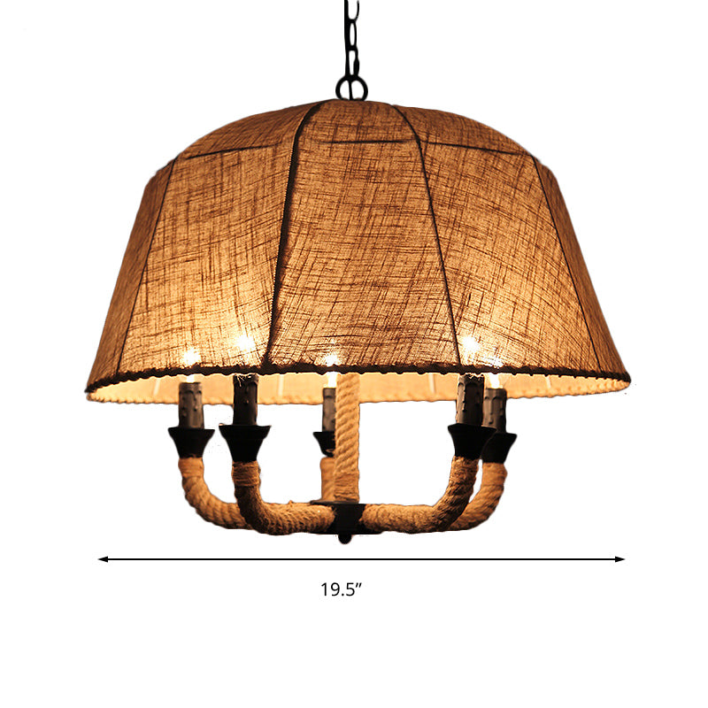 Beige Multi Light Chandelier Lighting Industrial Fabric Dome/Bell Shade Hanging Ceiling Light with Hemp Rope Clearhalo 'Ceiling Lights' 'Chandeliers' 'Industrial Chandeliers' 'Industrial' 'Middle Century Chandeliers' 'Tiffany' Lighting' 162813