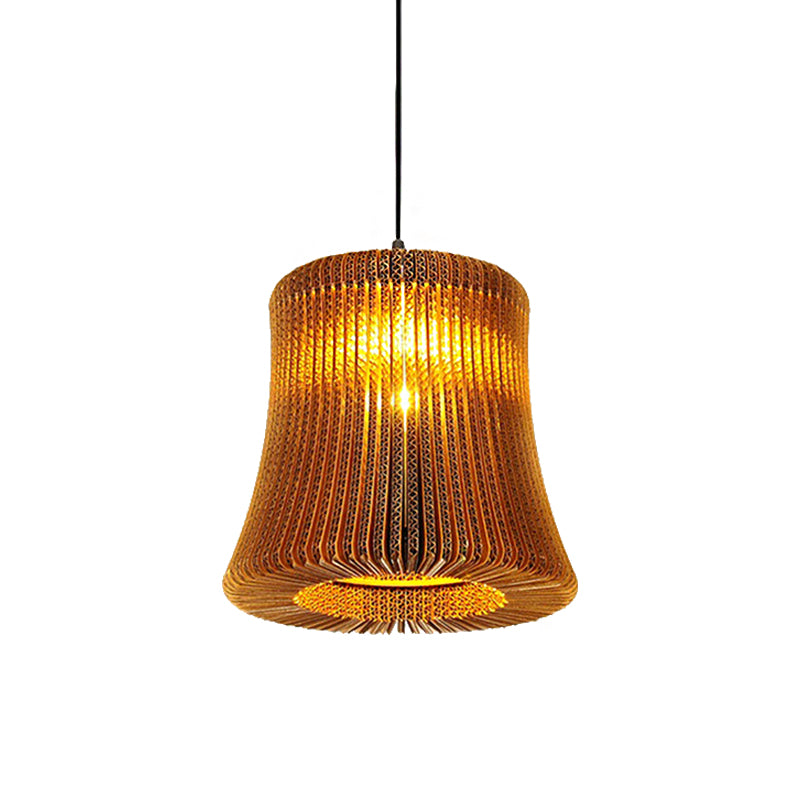 1 Bulb Ceiling Fixture with Cylinder Shade Corrugated Paper Asian Stylish Dining Room Pendant Lighting in Brown Clearhalo 'Ceiling Lights' 'Modern Pendants' 'Modern' 'Pendant Lights' 'Pendants' Lighting' 162818