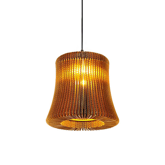 1 Bulb Ceiling Fixture with Cylinder Shade Corrugated Paper Asian Stylish Dining Room Pendant Lighting in Brown Clearhalo 'Ceiling Lights' 'Modern Pendants' 'Modern' 'Pendant Lights' 'Pendants' Lighting' 162818