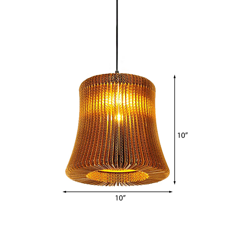 1 Bulb Ceiling Fixture with Cylinder Shade Corrugated Paper Asian Stylish Dining Room Pendant Lighting in Brown Clearhalo 'Ceiling Lights' 'Modern Pendants' 'Modern' 'Pendant Lights' 'Pendants' Lighting' 162819