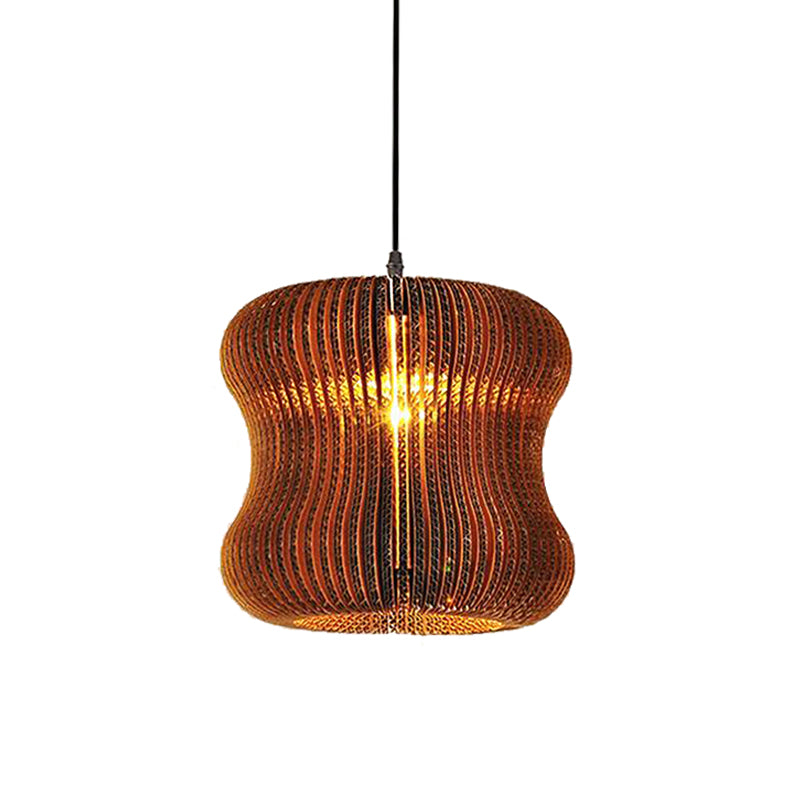 1 Bulb Ceiling Fixture with Cylinder Shade Corrugated Paper Asian Stylish Dining Room Pendant Lighting in Brown Clearhalo 'Ceiling Lights' 'Modern Pendants' 'Modern' 'Pendant Lights' 'Pendants' Lighting' 162821