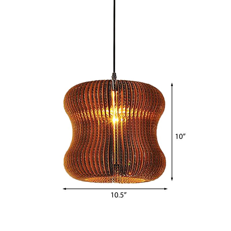 1 Bulb Ceiling Fixture with Cylinder Shade Corrugated Paper Asian Stylish Dining Room Pendant Lighting in Brown Clearhalo 'Ceiling Lights' 'Modern Pendants' 'Modern' 'Pendant Lights' 'Pendants' Lighting' 162822