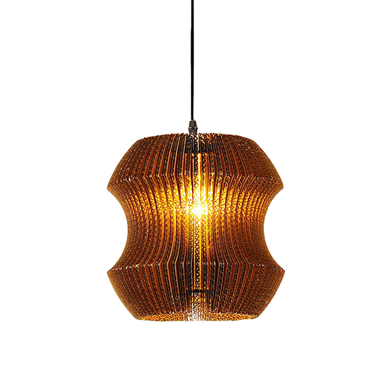 1 Bulb Ceiling Fixture with Cylinder Shade Corrugated Paper Asian Stylish Dining Room Pendant Lighting in Brown Clearhalo 'Ceiling Lights' 'Modern Pendants' 'Modern' 'Pendant Lights' 'Pendants' Lighting' 162826