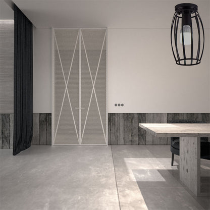 Oval Cage Metallic Shade Ceiling Mounted Light Industrial Style 1 Head Bedroom Flush Mount Ceiling Fixture in Black Black Clearhalo 'Ceiling Lights' 'Close To Ceiling Lights' 'Close to ceiling' 'Semi-flushmount' Lighting' 162831