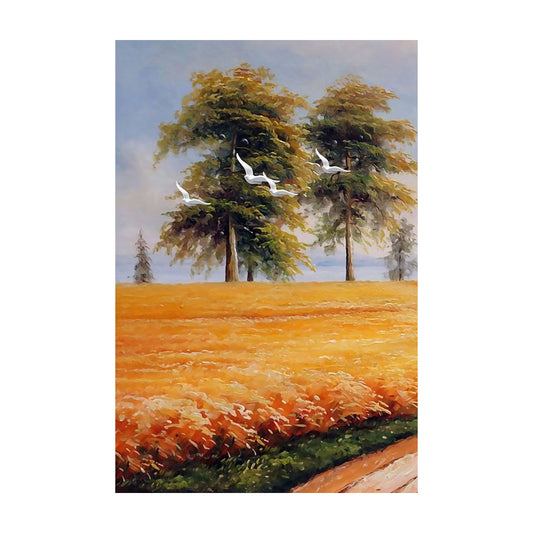 Yellow Painting Canvas Bird Flying over Field Landscape Rustic Textured Wall Art Clearhalo 'Art Gallery' 'Canvas Art' 'Country Art Gallery' 'French Country' 'Rustic' Arts' 1628378