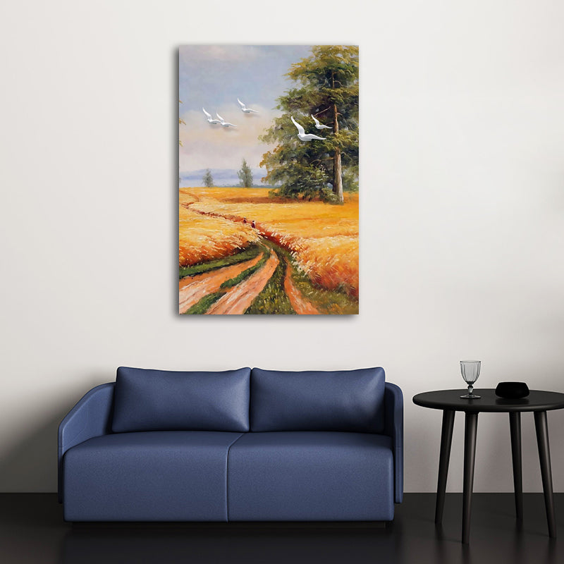 Yellow Painting Canvas Bird Flying over Field Landscape Rustic Textured Wall Art Yellow Design 2 Clearhalo 'Art Gallery' 'Canvas Art' 'Country Art Gallery' 'French Country' 'Rustic' Arts' 1628382