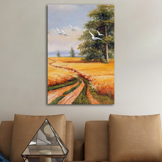 Yellow Painting Canvas Bird Flying over Field Landscape Rustic Textured Wall Art Clearhalo 'Art Gallery' 'Canvas Art' 'Country Art Gallery' 'French Country' 'Rustic' Arts' 1628384