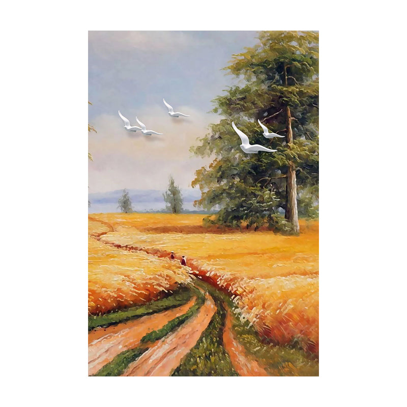 Yellow Painting Canvas Bird Flying over Field Landscape Rustic Textured Wall Art Clearhalo 'Art Gallery' 'Canvas Art' 'Country Art Gallery' 'French Country' 'Rustic' Arts' 1628385