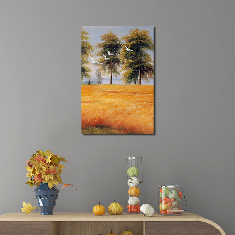 Yellow Painting Canvas Bird Flying over Field Landscape Rustic Textured Wall Art Yellow Design 3 Clearhalo 'Art Gallery' 'Canvas Art' 'Country Art Gallery' 'French Country' 'Rustic' Arts' 1628389