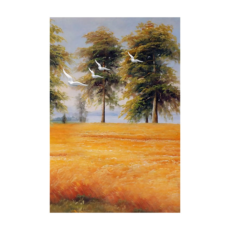 Yellow Painting Canvas Bird Flying over Field Landscape Rustic Textured Wall Art Clearhalo 'Art Gallery' 'Canvas Art' 'Country Art Gallery' 'French Country' 'Rustic' Arts' 1628392