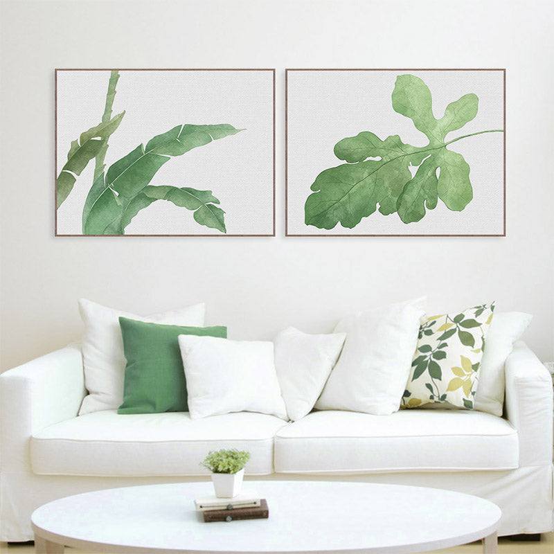 Leaf Painting Wall Art Print Farmhouse Textured Sitting Room Wrapped Canvas in Green Green One Set Clearhalo 'Art Gallery' 'Canvas Art' 'Country Art Gallery' 'French Country' 'Rustic' Arts' 1628417