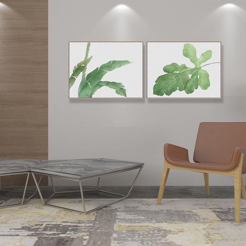 Leaf Painting Wall Art Print Farmhouse Textured Sitting Room Wrapped Canvas in Green Clearhalo 'Art Gallery' 'Canvas Art' 'Country Art Gallery' 'French Country' 'Rustic' Arts' 1628419