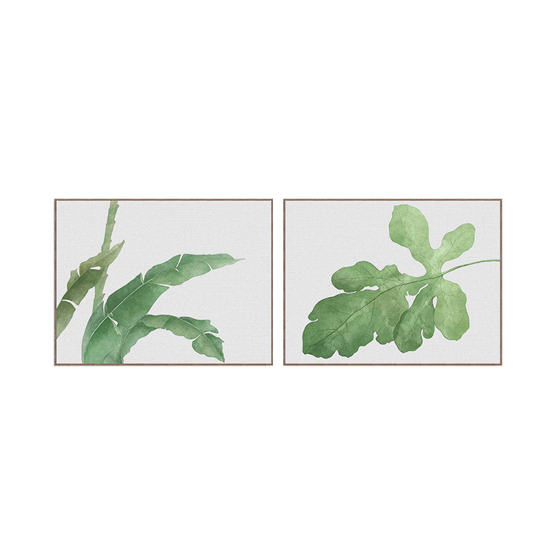 Leaf Painting Wall Art Print Farmhouse Textured Sitting Room Wrapped Canvas in Green Clearhalo 'Art Gallery' 'Canvas Art' 'Country Art Gallery' 'French Country' 'Rustic' Arts' 1628420