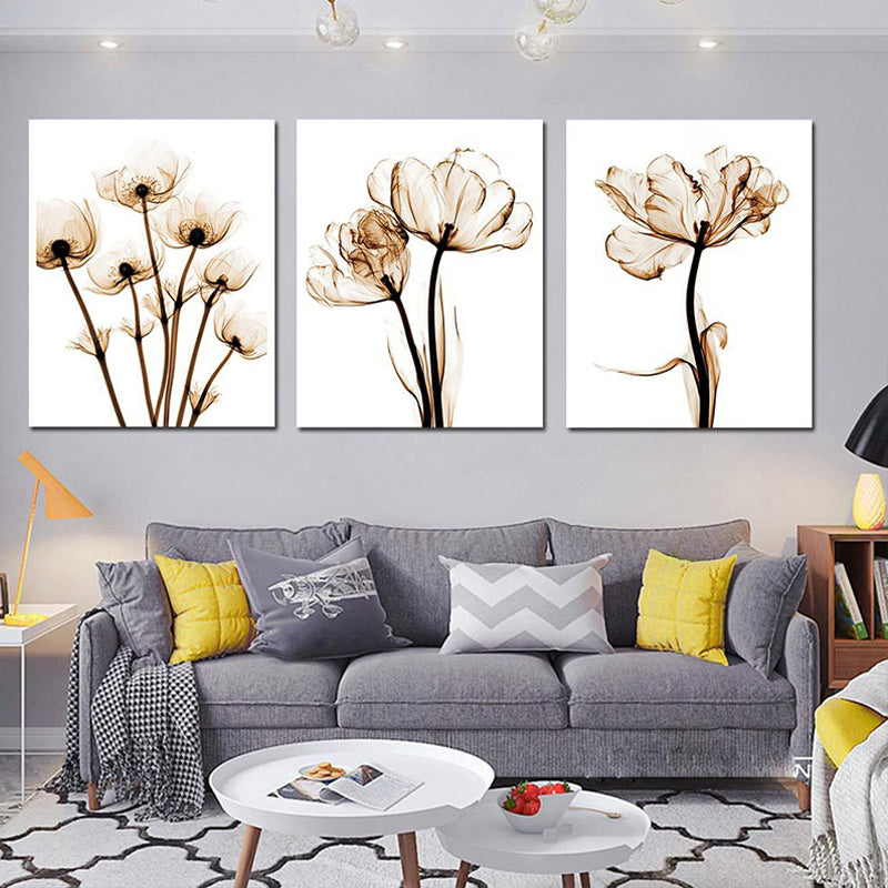 Countryside Flower Wall Decoration Canvas Textured Brown Art Print for Family Room Clearhalo 'Art Gallery' 'Canvas Art' 'Country Art Gallery' 'French Country' 'Rustic' Arts' 1628439