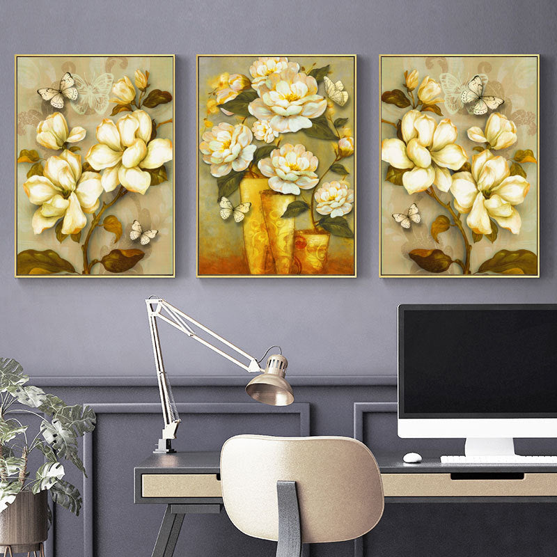 Gold Blooming Flower Print Canvas Textured French Country Living Room Wall Art Gold One Set Clearhalo 'Arts' 'Canvas Art' 1628466