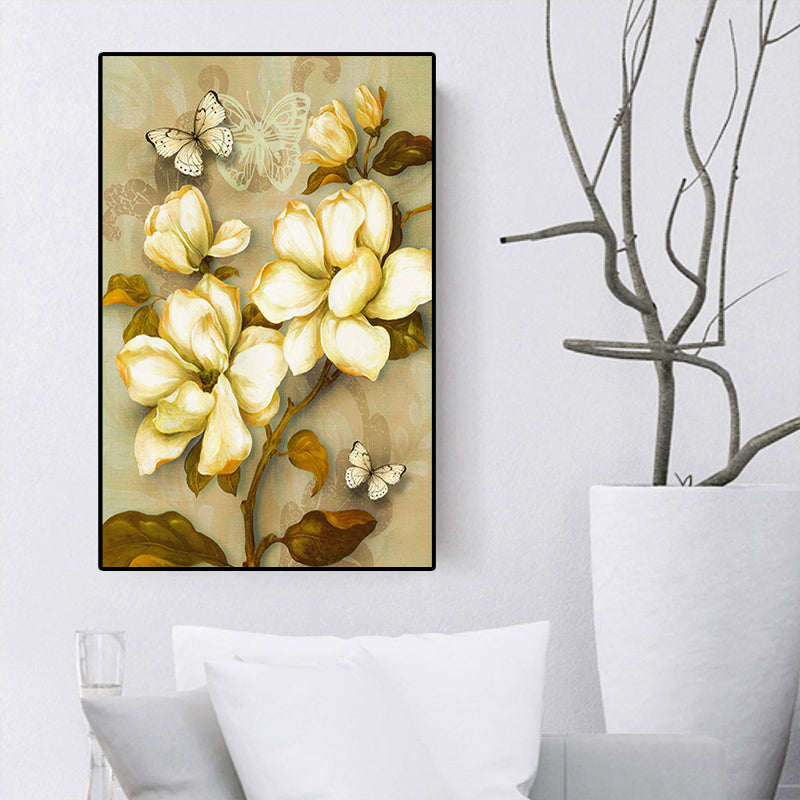 Gold Blooming Flower Print Canvas Textured French Country Living Room Wall Art Gold Design 1 Clearhalo 'Arts' 'Canvas Art' 1628473