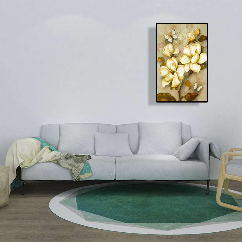 Gold Blooming Flower Print Canvas Textured French Country Living Room Wall Art Clearhalo 'Arts' 'Canvas Art' 1628474
