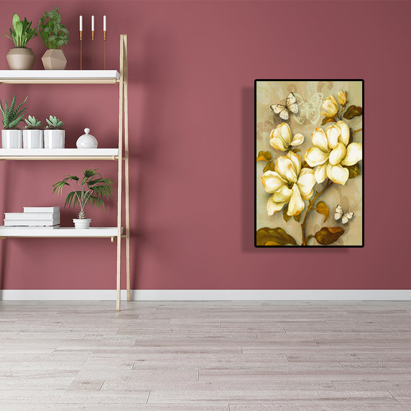 Gold Blooming Flower Print Canvas Textured French Country Living Room Wall Art Clearhalo 'Arts' 'Canvas Art' 1628475